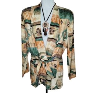 Vintage Essay Multicolor Patterned Tie Front Blazer Size 10